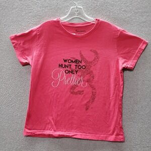Browning Women Top Large Pink T-Shirt Women Hunt Too Only Prettier Logo Graphic